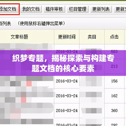 織夢專題，揭秘探索與構(gòu)建專題文檔的核心要素
